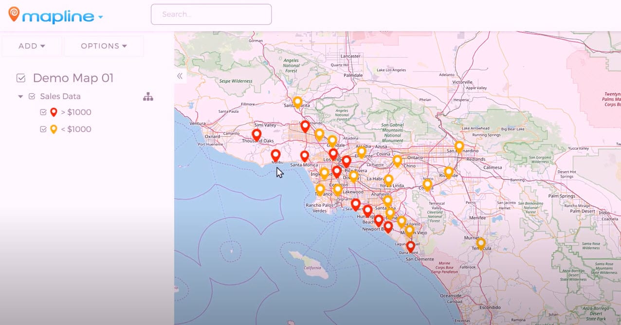 A customer map from Mapline