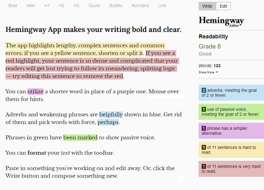 Hemmingways free app for content